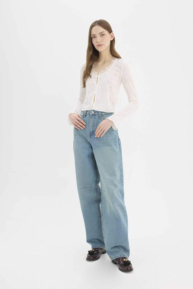 Baggy Fit High Waist Straight Leg Long Jeans