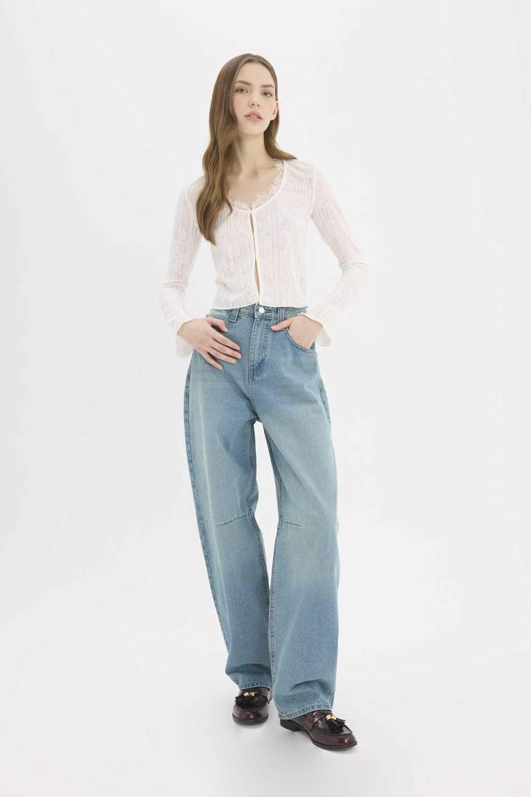 Baggy Fit High Waist Straight Leg Long Jeans