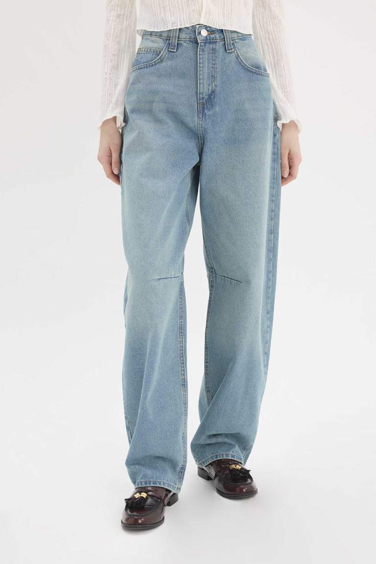 Baggy Fit High Waist Straight Leg Long Jeans