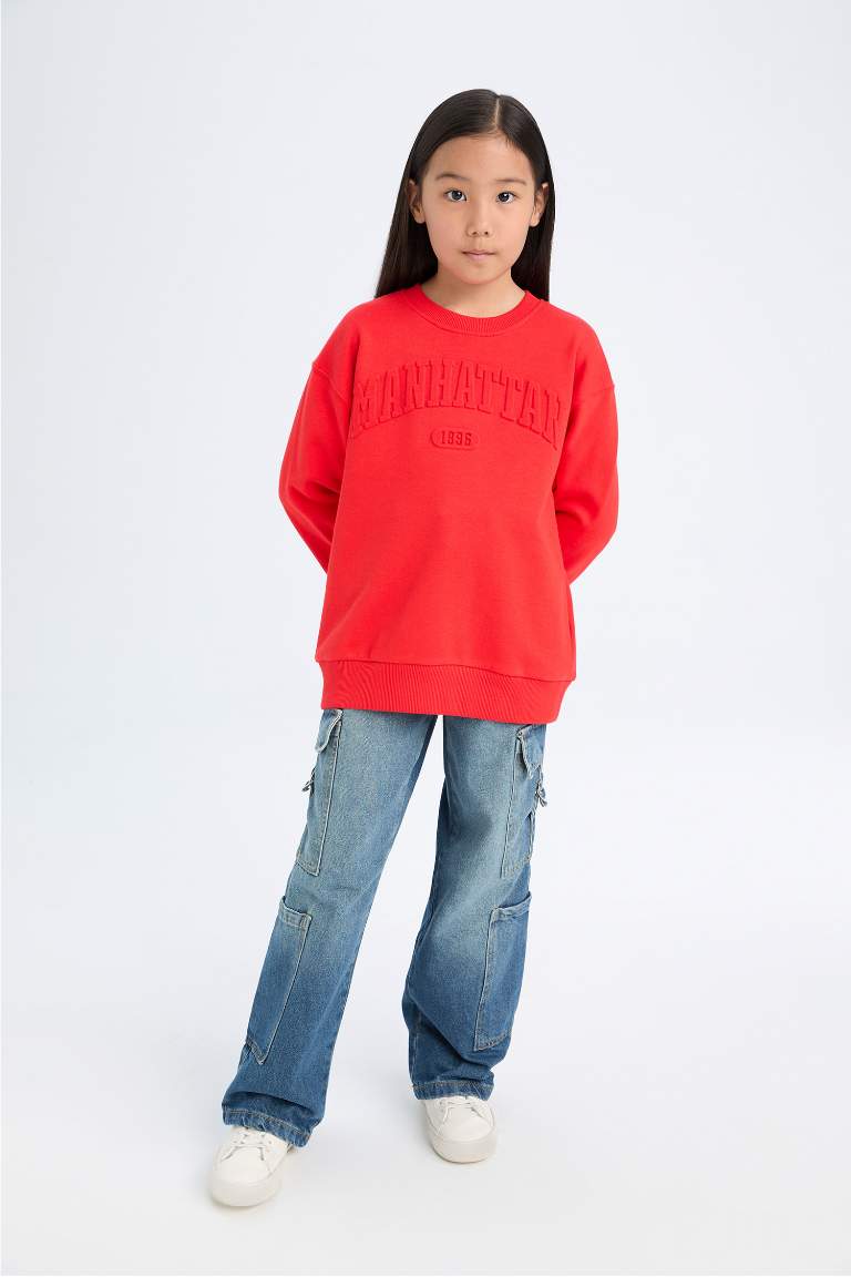 Girl Red Regular Fit Slogan Printed Sweatshirt