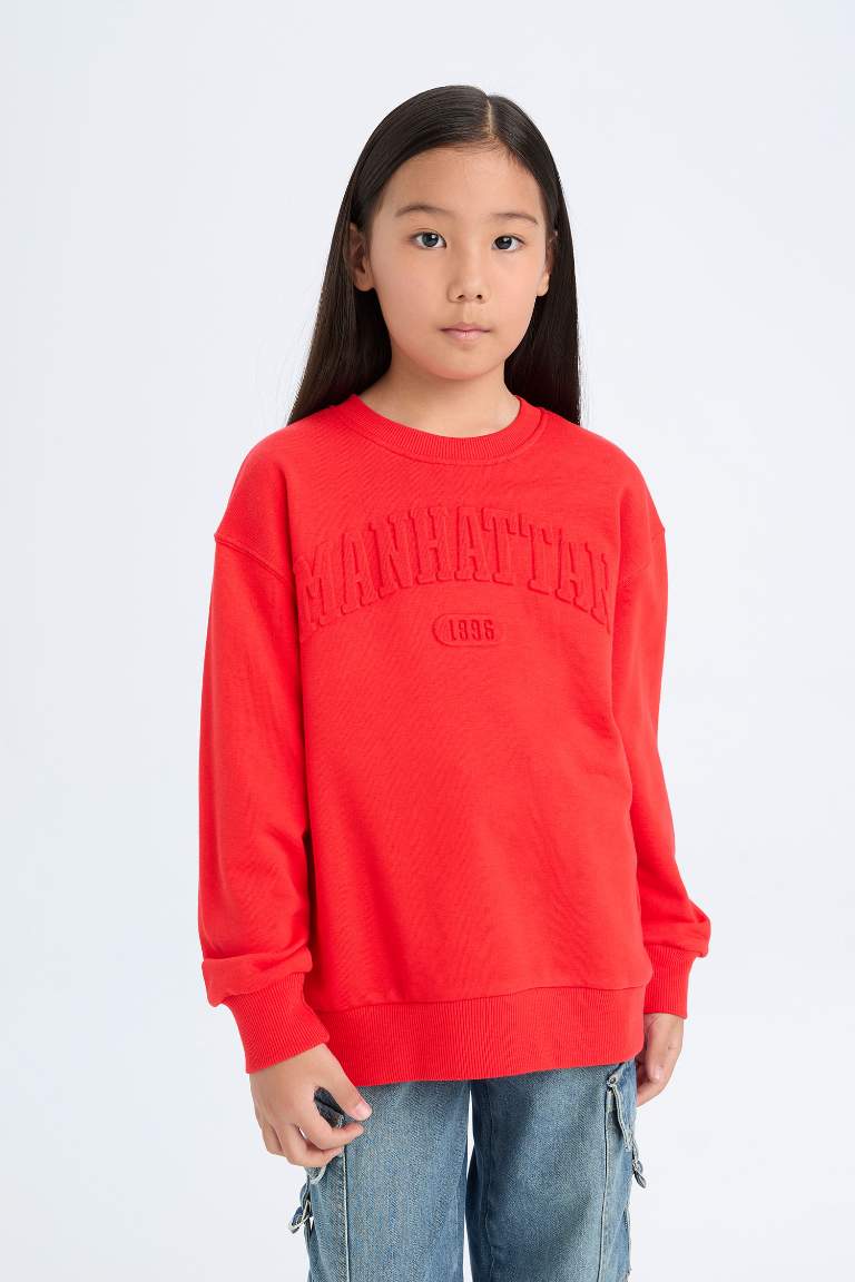 Girl Red Regular Fit Slogan Printed Sweatshirt