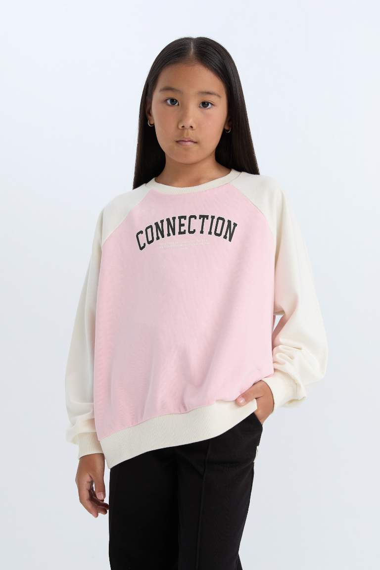 Girl Relax Fit Crew Neck Text Printed Sweatshirt