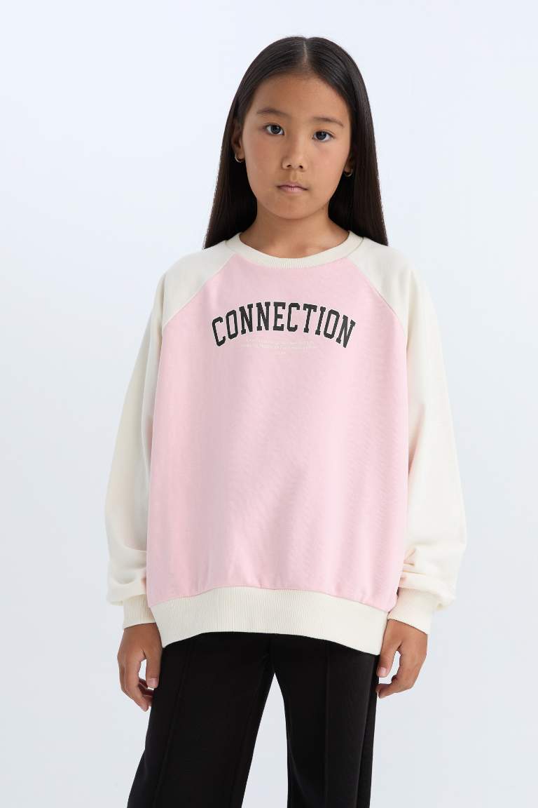 Girl Relax Fit Crew Neck Text Printed Sweatshirt