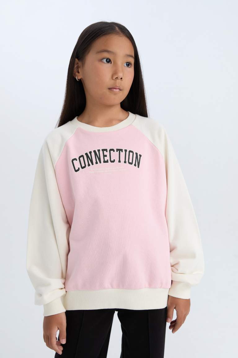 Girl Relax Fit Crew Neck Text Printed Sweatshirt