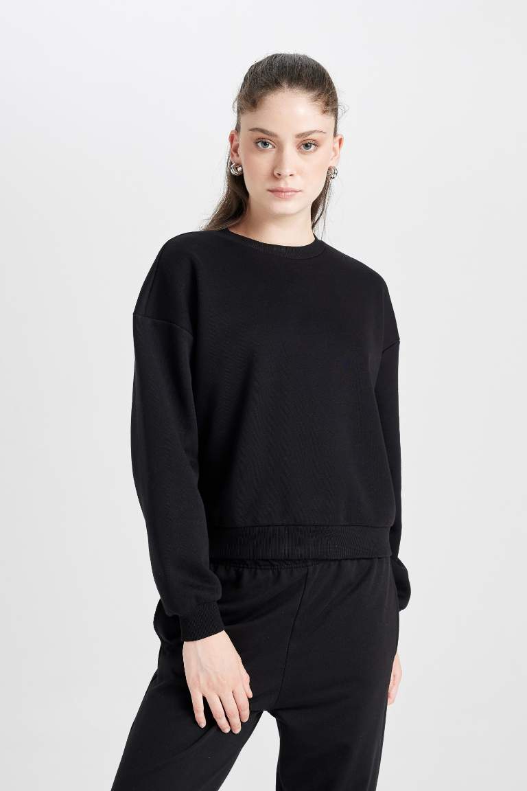 Regular Fit Crew Neck Thick Basic Sweatshirt