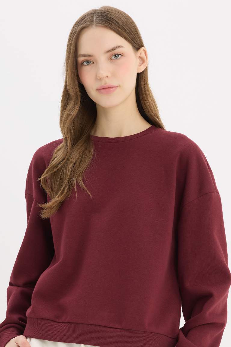 Sweatshirt épais basique à col rond et coupe régulière