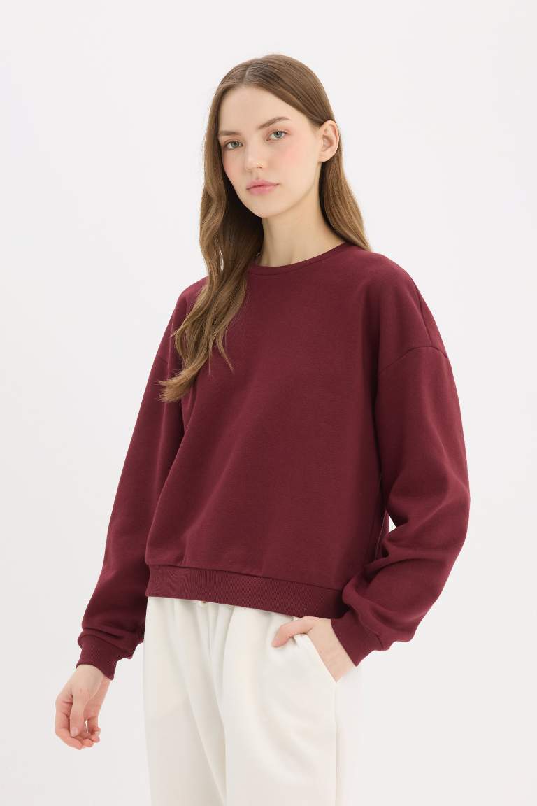 Sweatshirt épais basique à col rond et coupe régulière