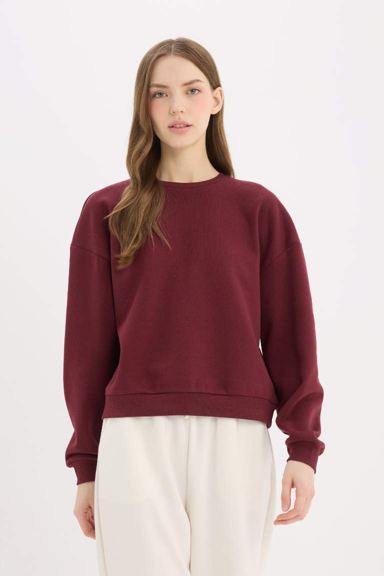 Sweatshirt épais basique à col rond et coupe régulière