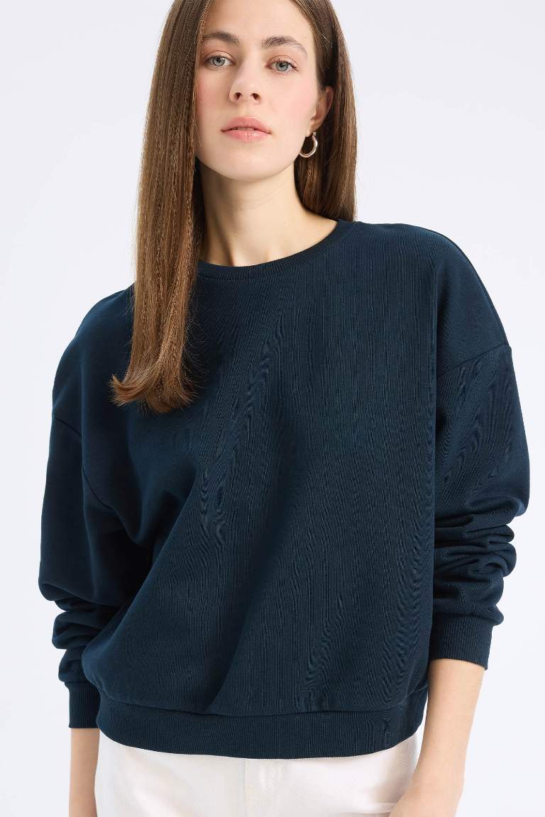 Sweatshirt épais basique à col rond et coupe régulière