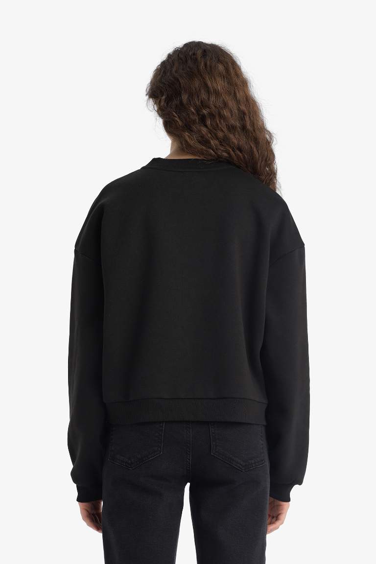 Regular Fit Bisiklet Yaka Kalın Basic Düz Sweatshirt