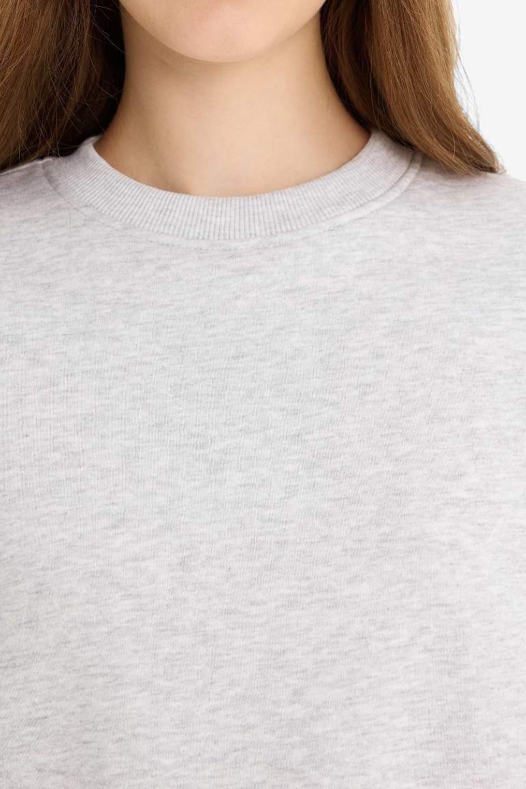 Regular Fit Bisiklet Yaka Kalın Basic Düz Sweatshirt