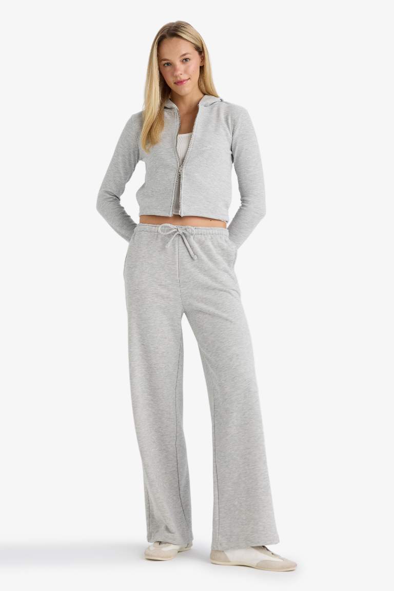 Straight Fit Beli Bağcıklı Basic Düz Geniş Paça Eşofman Altı