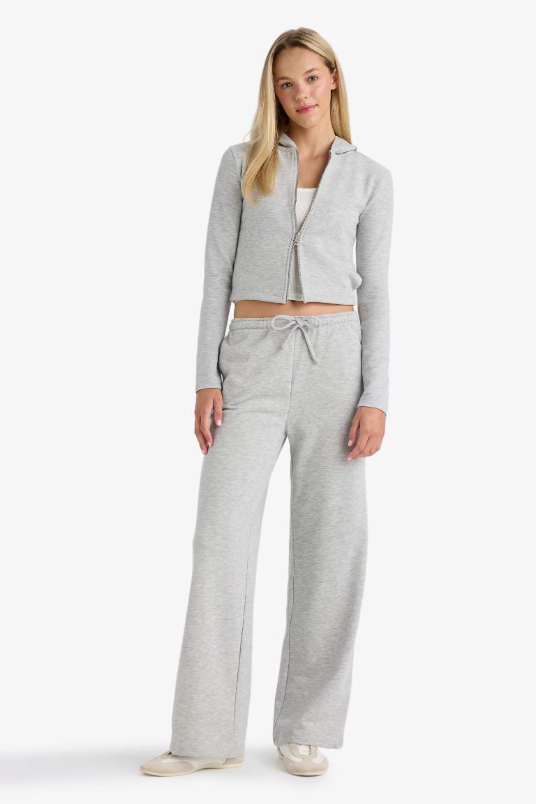 Straight Fit Beli Bağcıklı Basic Düz Geniş Paça Eşofman Altı