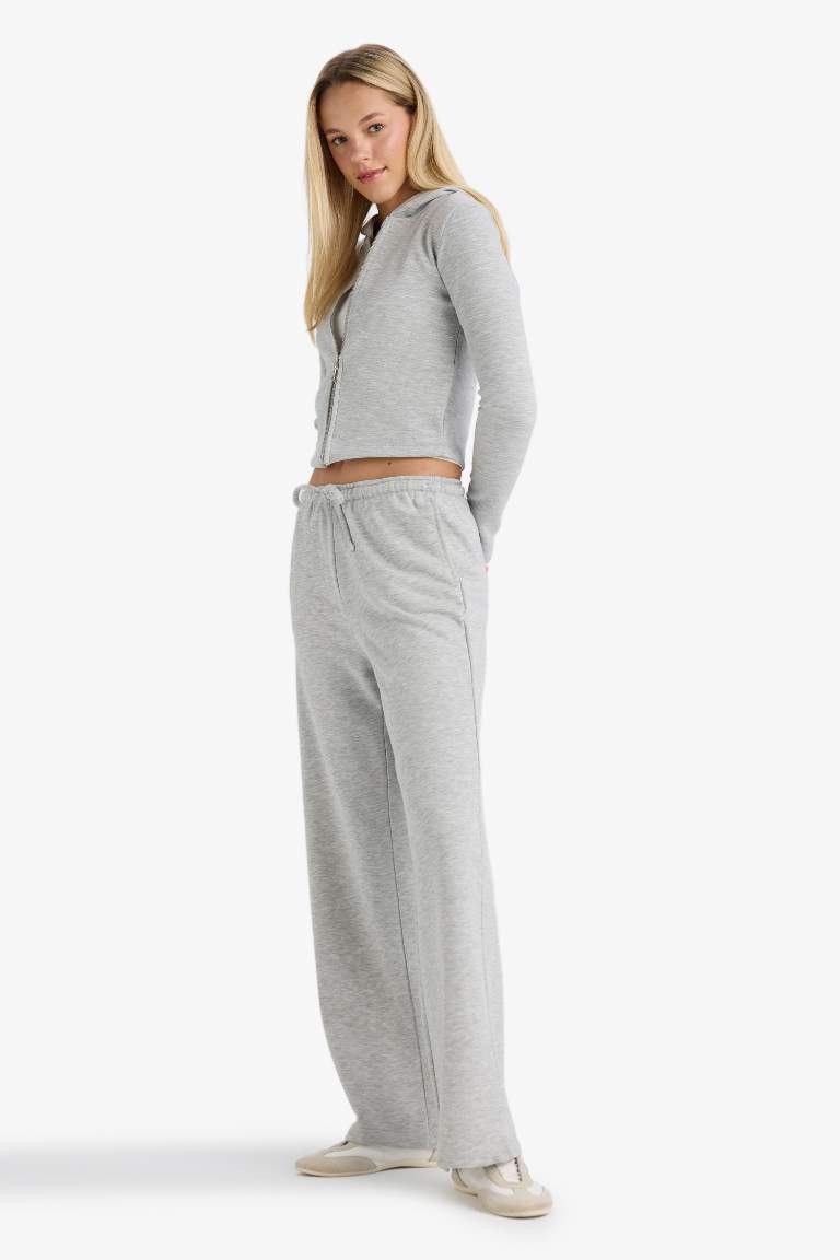Straight Fit Beli Bağcıklı Basic Düz Geniş Paça Eşofman Altı