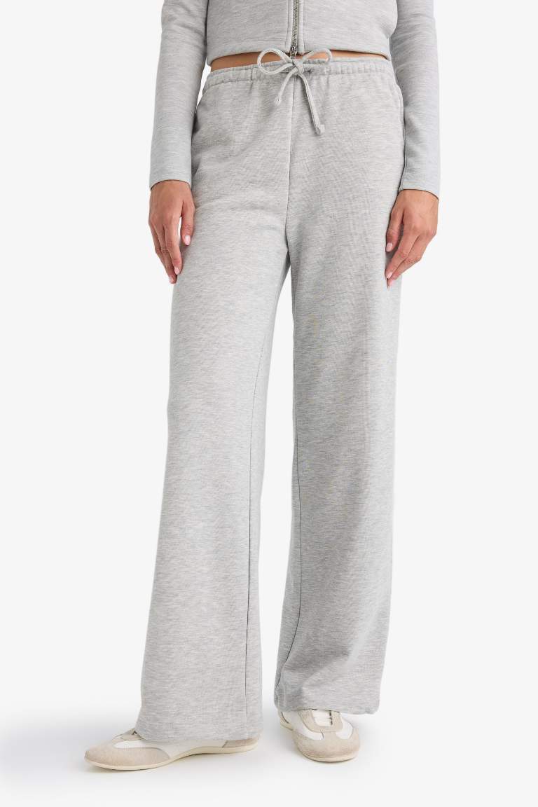 Straight Fit Beli Bağcıklı Basic Düz Geniş Paça Eşofman Altı
