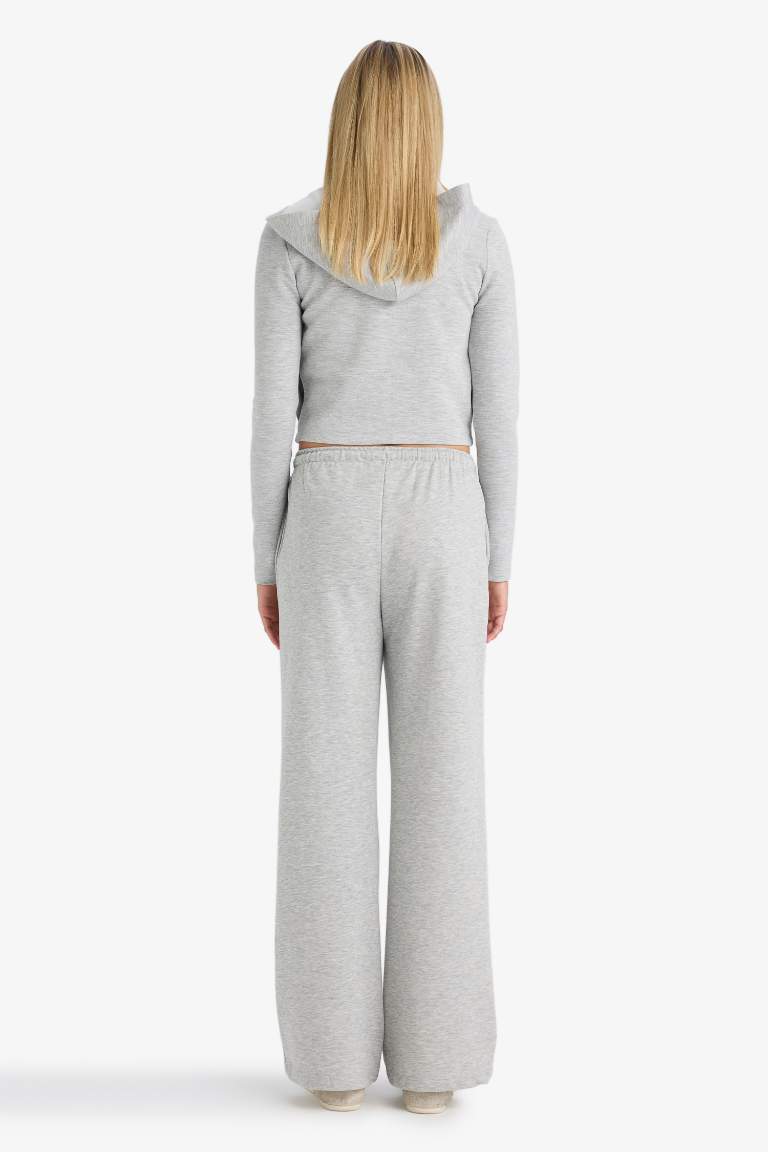 Straight Fit Beli Bağcıklı Basic Düz Geniş Paça Eşofman Altı