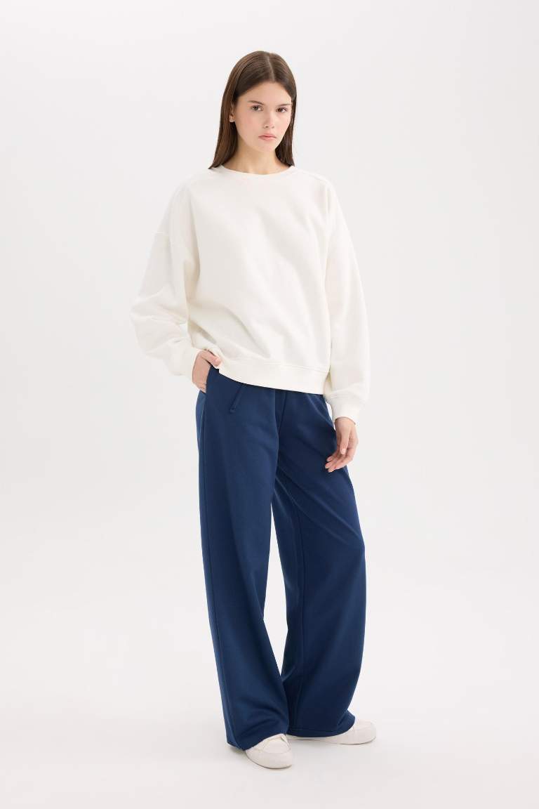 Straight Fit Long Elastic Waist Basic Sweatpants