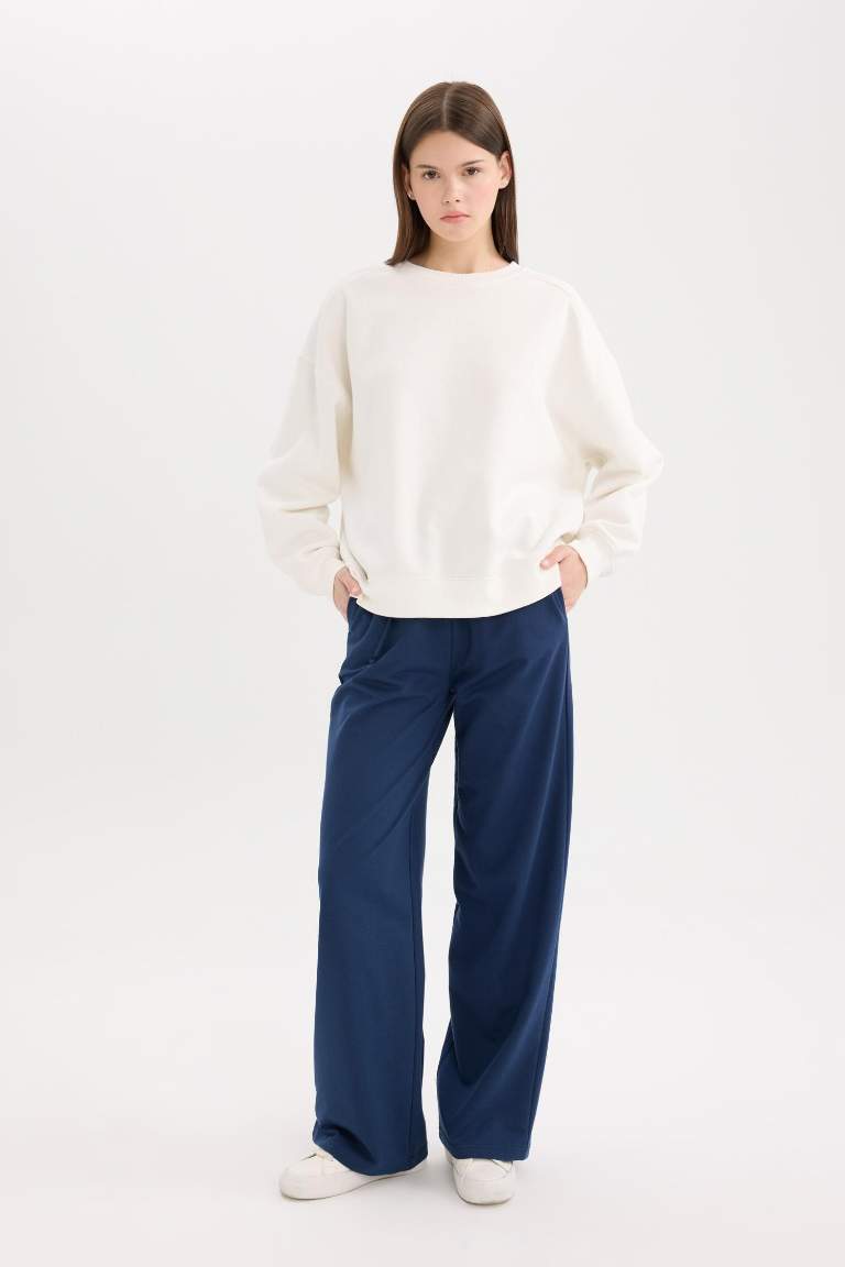 Straight Fit Long Elastic Waist Basic Sweatpants