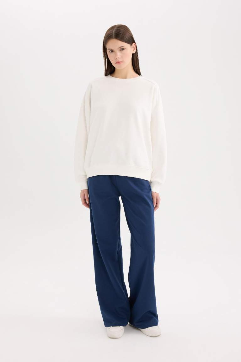 Straight Fit Long Elastic Waist Basic Sweatpants