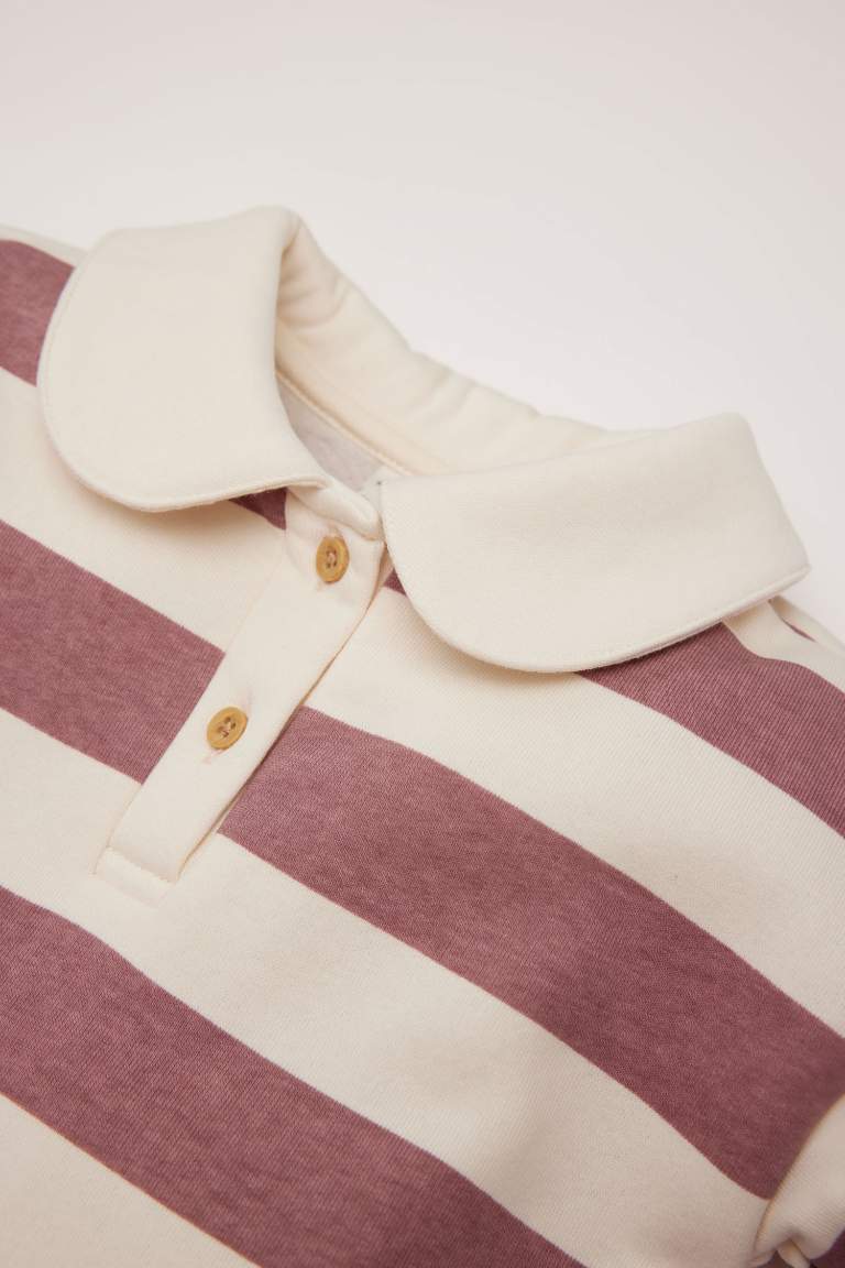 Baby Girl Baby Collar Soft Furry Striped Sweatshirt