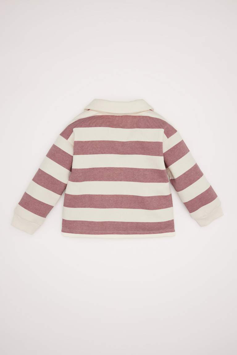 Baby Girl Baby Collar Soft Furry Striped Sweatshirt