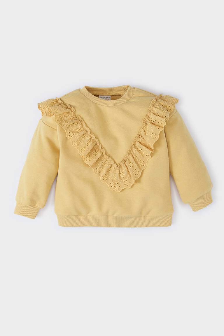 Baby Girl Crew Neck Soft Fur Inside Sweatshirt