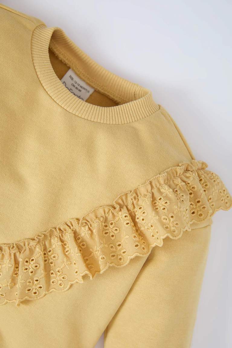 Baby Girl Crew Neck Soft Fur Inside Sweatshirt