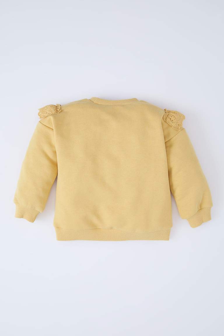 Baby Girl Crew Neck Soft Fur Inside Sweatshirt