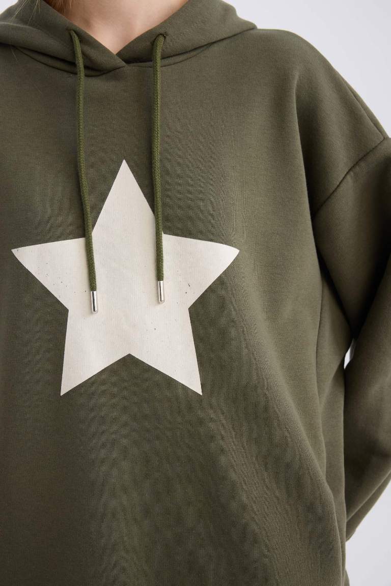 Coool Oversize Geniş Kalıp Kapüşonlu Sırt Baskılı Kalın Sweatshirt