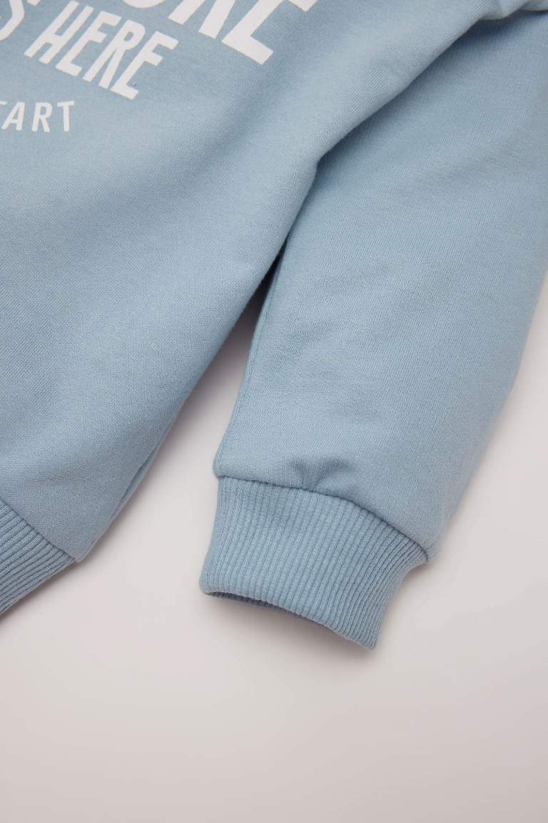Erkek Bebek Gömlek Yaka Baskılı İçi Yumuşak Tüylü Sweatshirt