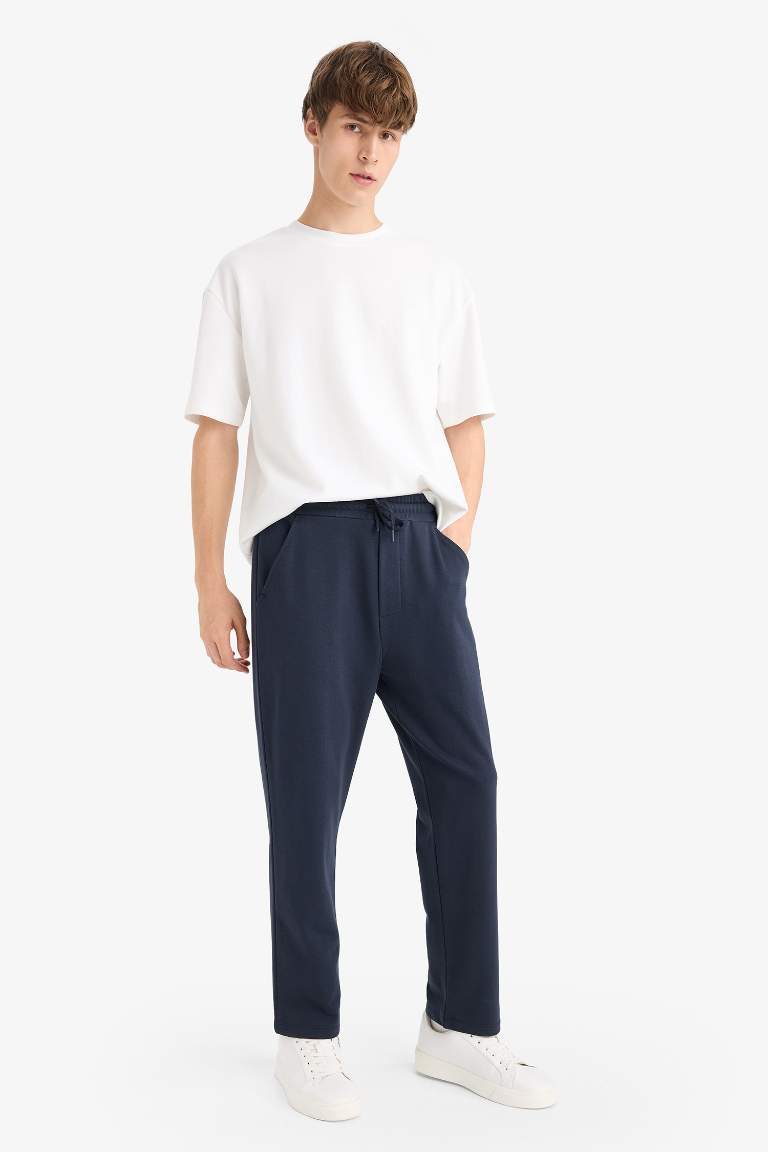 Regular Fit Basic Düz Beli Bağcıklı Düz Paça Cepli Eşofman Altı