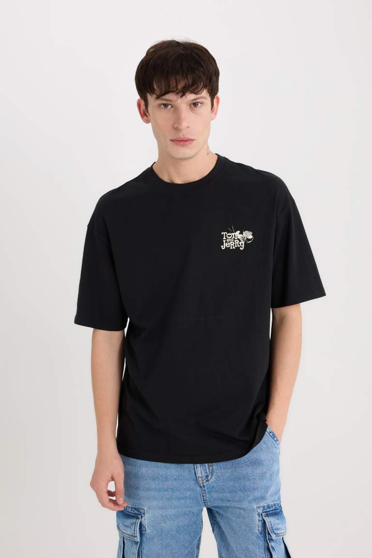 Tom & Jerry Boxy Fit Crew Neck Back Printed T-Shirt