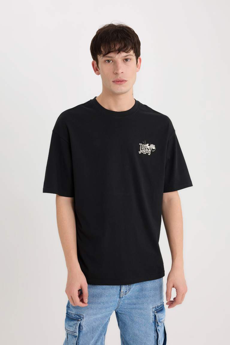 Tom & Jerry Boxy Fit Crew Neck Back Printed T-Shirt