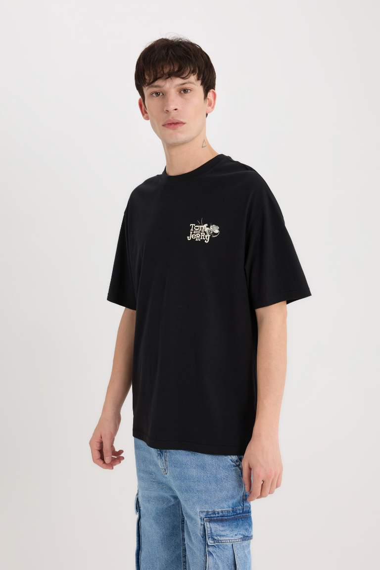 Tom & Jerry Boxy Fit Crew Neck Back Printed T-Shirt