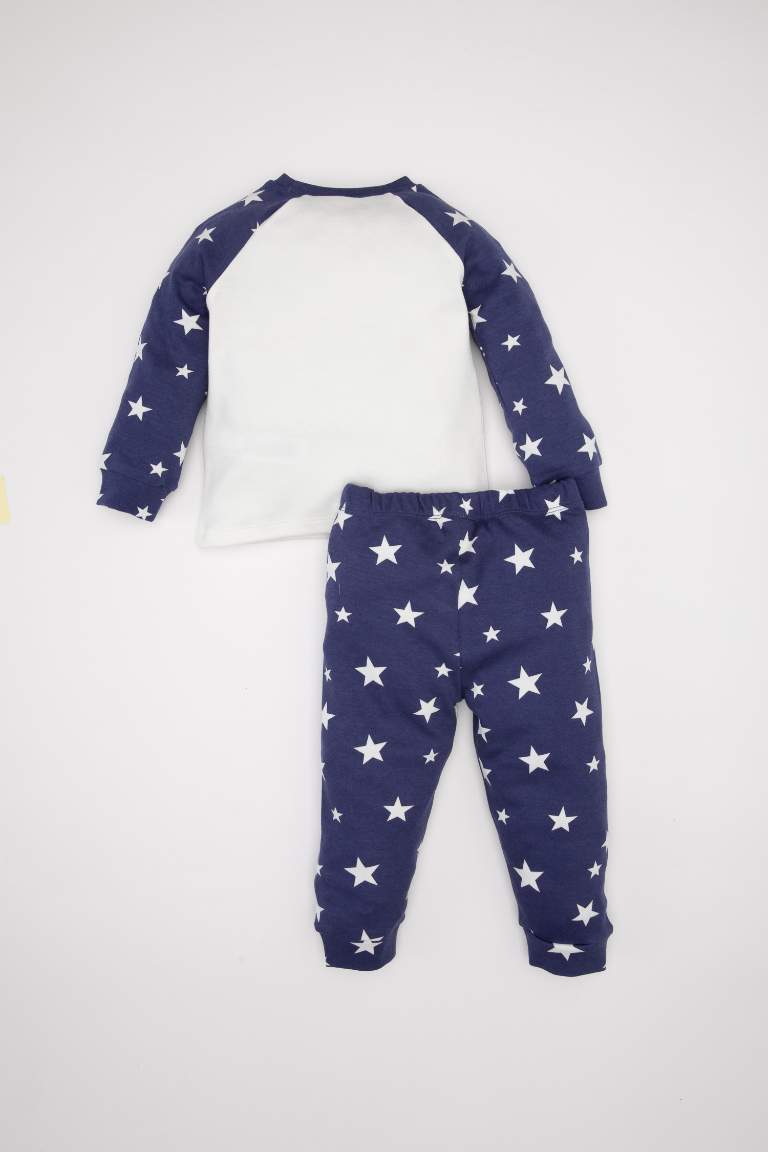 Erkek Bebek Pijama Takımı Yıldız Desenli Uzun Kollu Penye Üst Beli Lastikli Uzun Alt