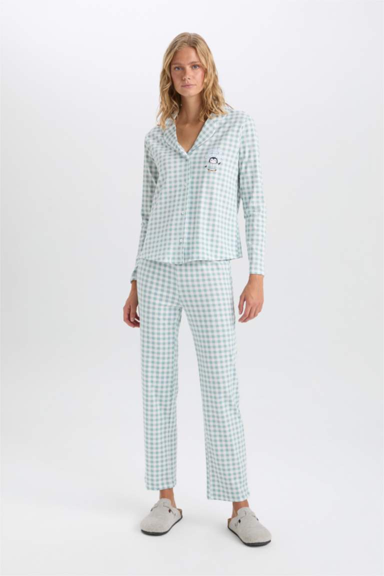 Pijama Takım Kareli Uzun Kollu Üst Beli Lastikli Alt-Fall in Love