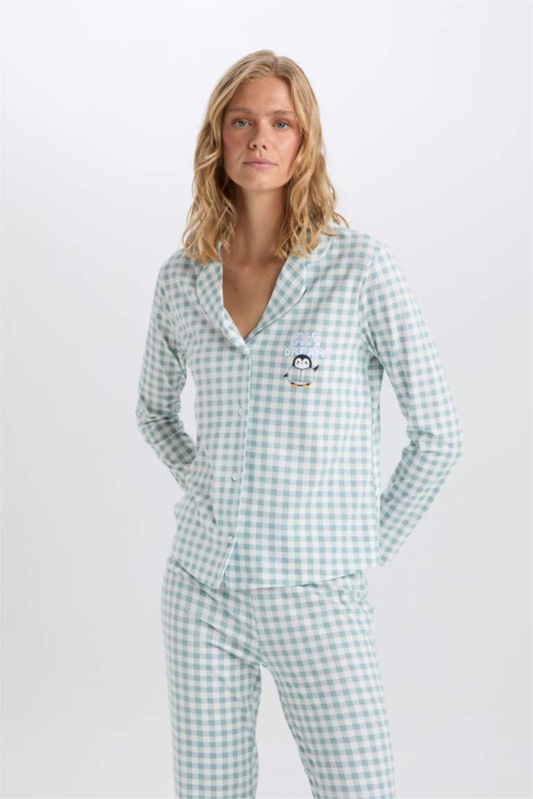 Pijama Takım Kareli Uzun Kollu Üst Beli Lastikli Alt-Fall in Love