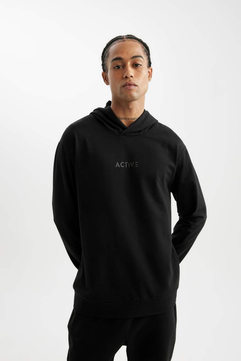 DeFactoFit Standart Fit Kapüşonlu Baskılı Sporcu Sweat Shirt