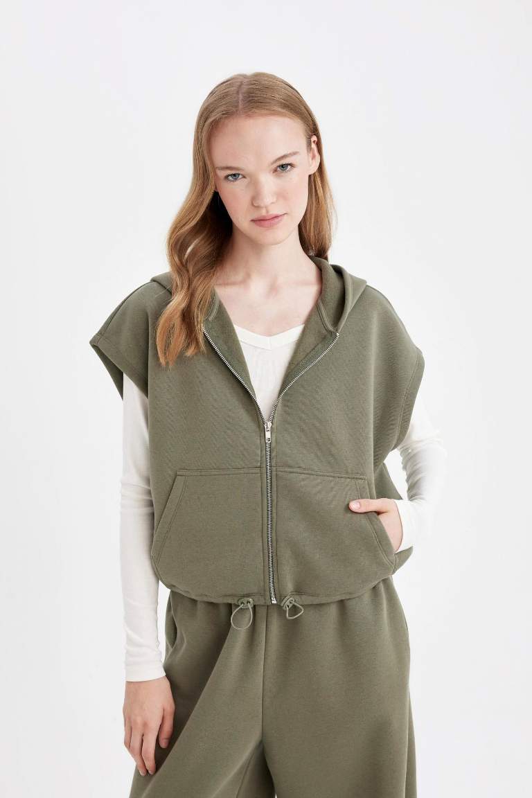 Loose Fit Hooded Zippered Cardigan