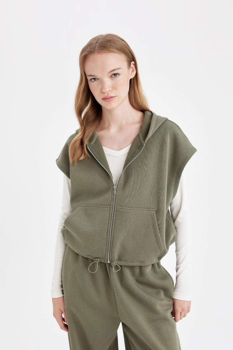 Loose Fit Hooded Zippered Cardigan