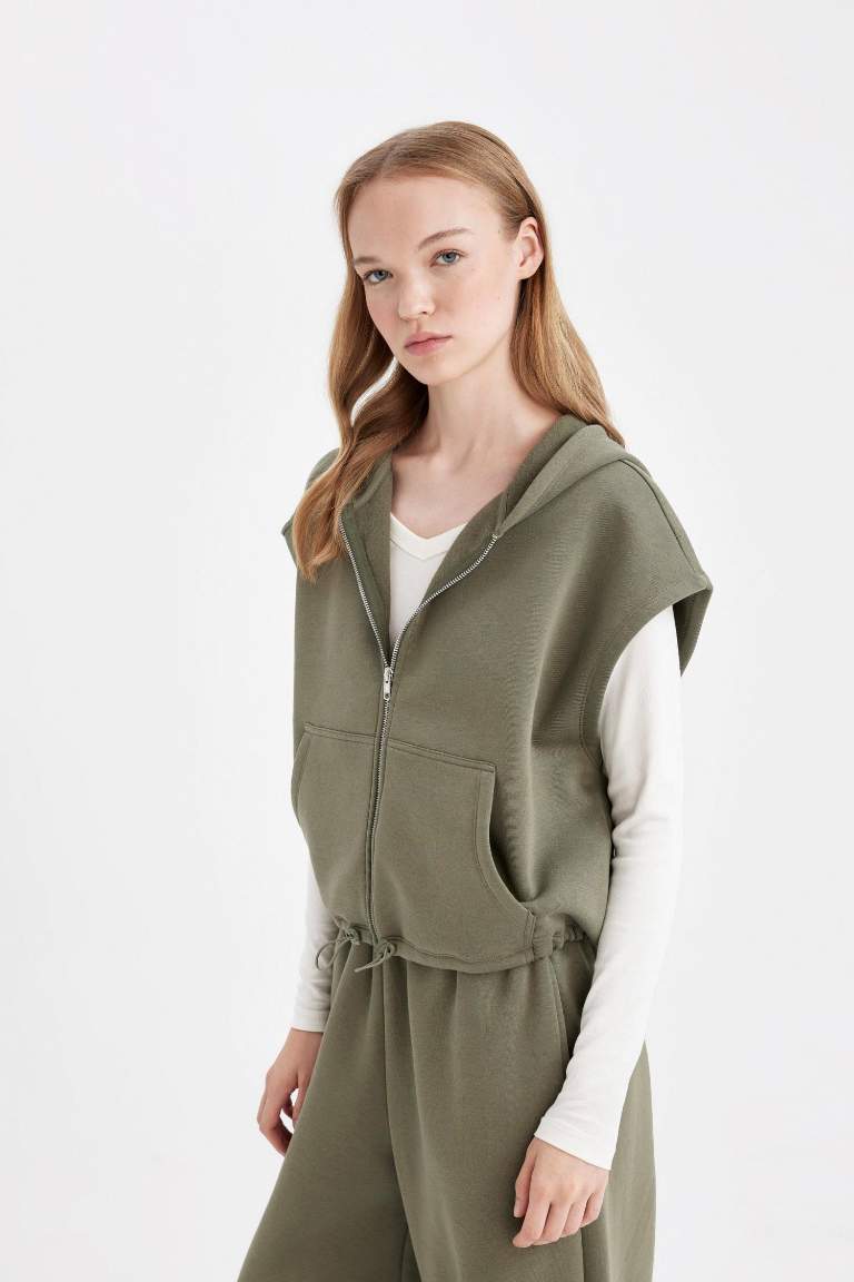 Loose Fit Hooded Zippered Cardigan