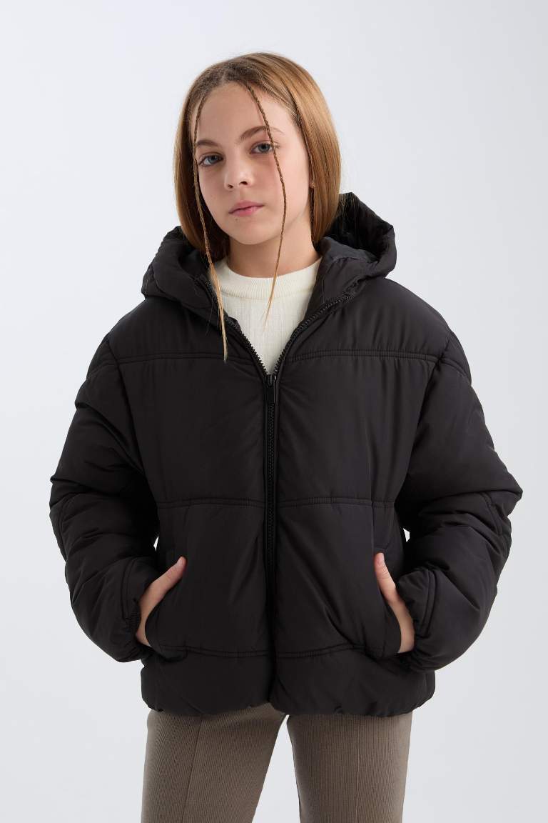 Girl Hooded Zippered Waterproof Puffer Jacket