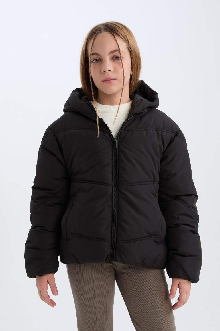 Girl Hooded Zippered Waterproof Puffer Jacket