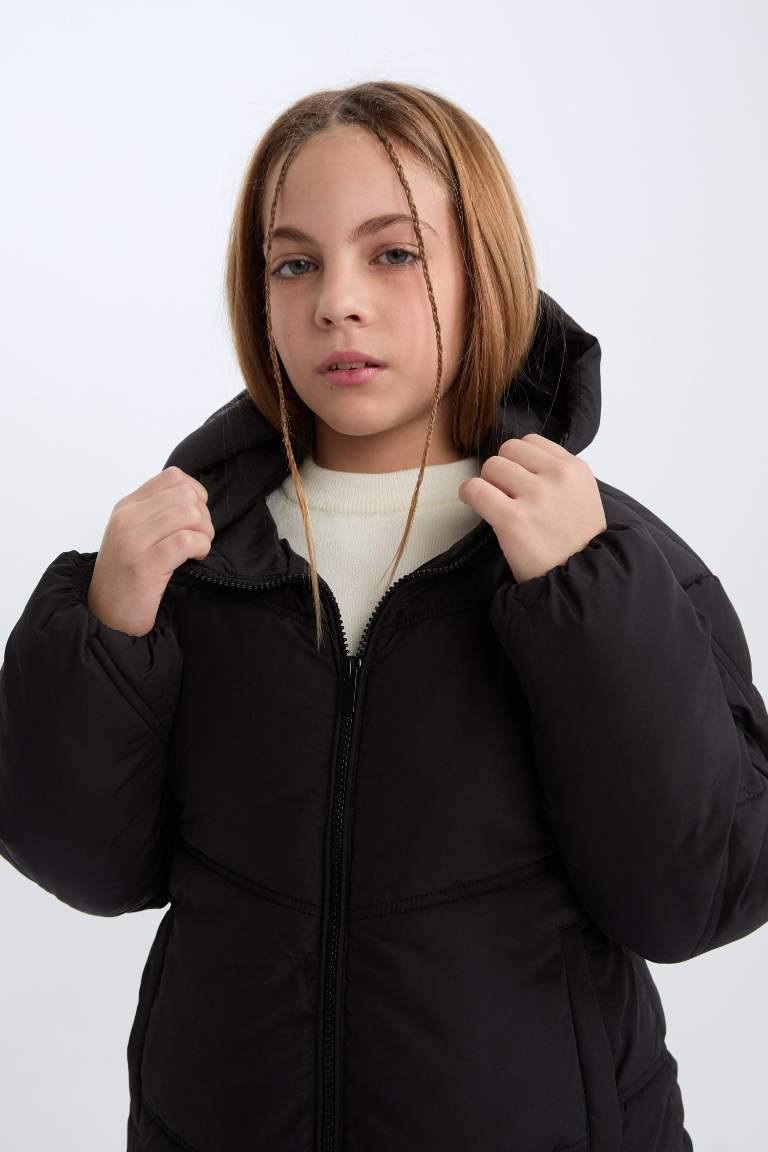 Girl Hooded Zippered Waterproof Puffer Jacket