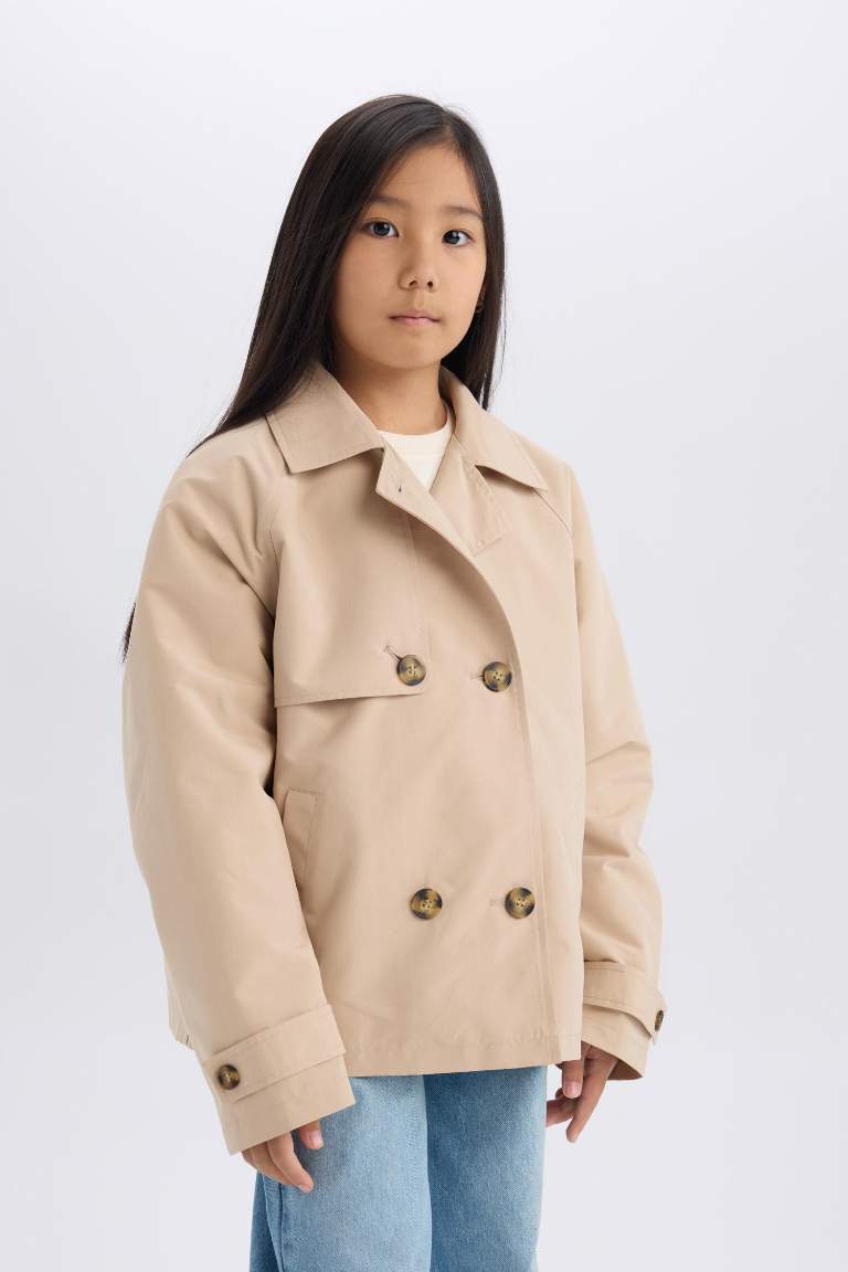 Regular Fit Buttoned Short Trench Coat