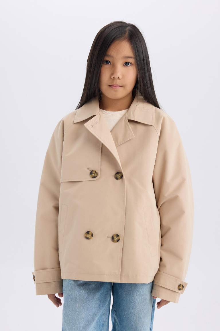 Regular Fit Buttoned Short Trench Coat