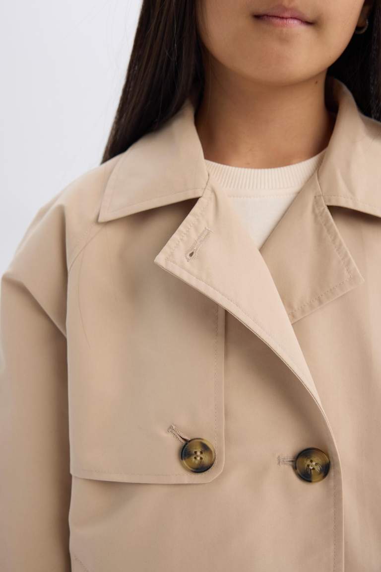 Regular Fit Buttoned Short Trench Coat