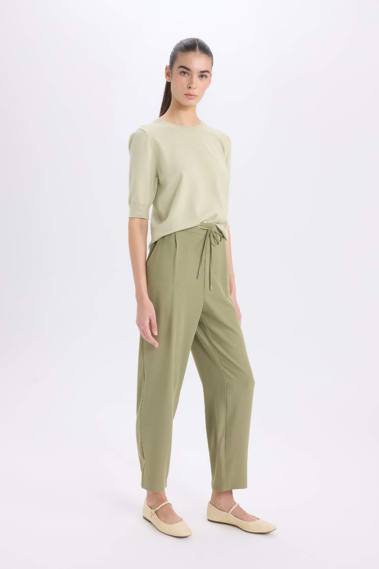 Normal Waist Short Leg Crepe Jogger Pants