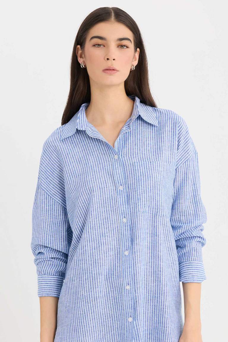 Oversize Fit Shirt Collar Linen Blend Long Sleeve Shirt