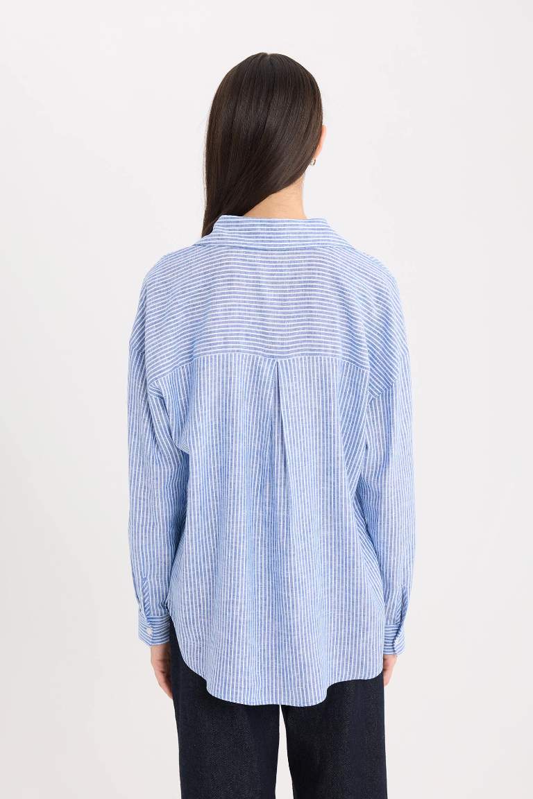 Oversize Fit Shirt Collar Linen Blend Long Sleeve Shirt